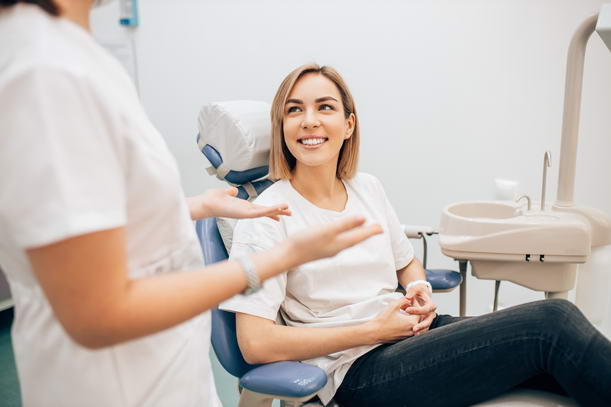 young lady sit in dentist office