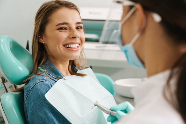 A woman at the dentist