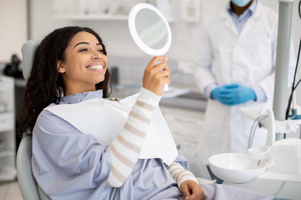 A woman at the dentist